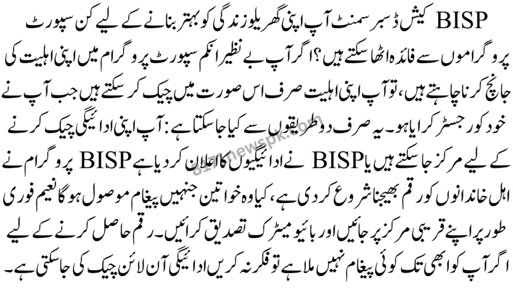 BISP کیش ڈسبرسمنٹ آپ اپنی گھریلو زندگی کو بہتر بنانے کے لیے کن سپورٹ پروگراموں سے فائدہ اٹھا سکتے ہیں