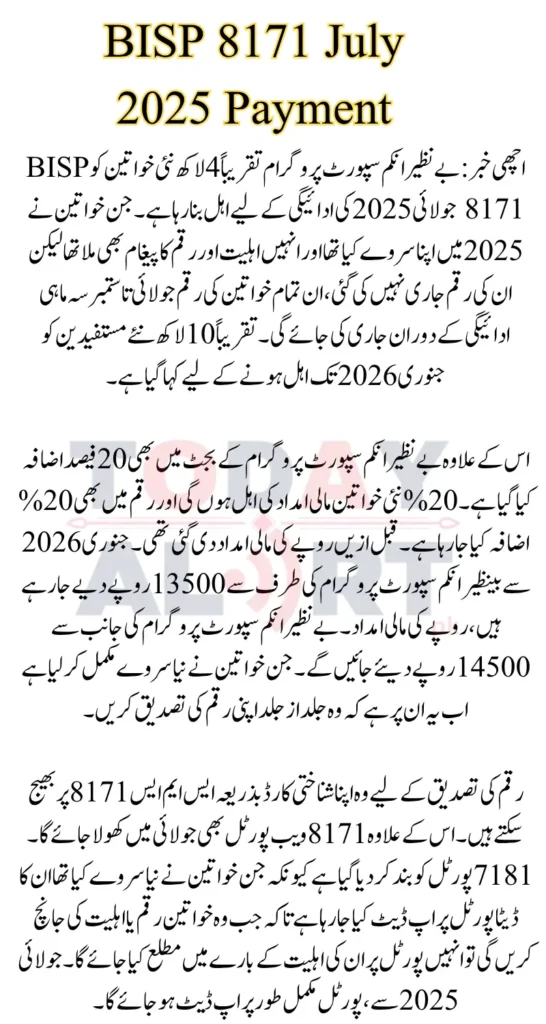 BISP 8171 July 2025 Payment Update For Recently Survey Women